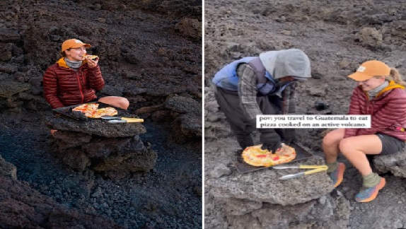 Pizza Cooked In Active Volcano Video