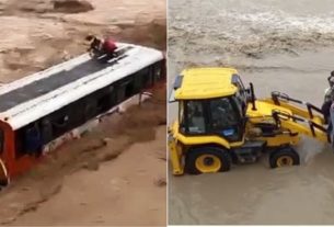 Untitled 28 મુશળધાર વરસાદ, 50 થી વધુ મુસાફરોને લઈ જતી બસ નદીમાં ફસાઈ ગઈ; જુઓ VIDEO