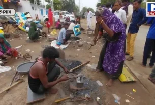 Rajasthani blacksmith families in Nalkantha rural area engaged making agricultural implements નળકાંઠા ગ્રામ્ય વિસ્તારમાં રાજસ્થાની લુહારીયા પરિવારો ખેતી ઓજાર બનવવા કામે લાગ્યા