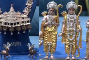 7 1 3 હીરાના વેપારીએ રામ મંદિરની થીમ પર નેકલેસ બનાવ્યો,5 હજાર હીરા અને 2 કિલો ચાંદીથી જડિત, જુઓ VIDEO