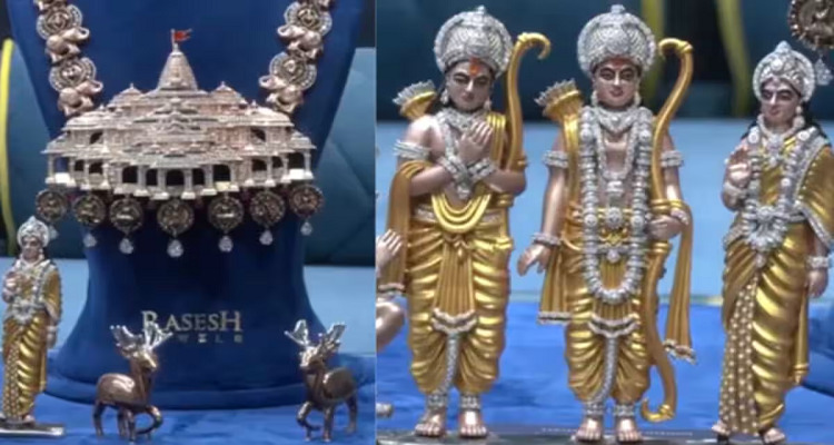7 1 3 હીરાના વેપારીએ રામ મંદિરની થીમ પર નેકલેસ બનાવ્યો,5 હજાર હીરા અને 2 કિલો ચાંદીથી જડિત, જુઓ VIDEO