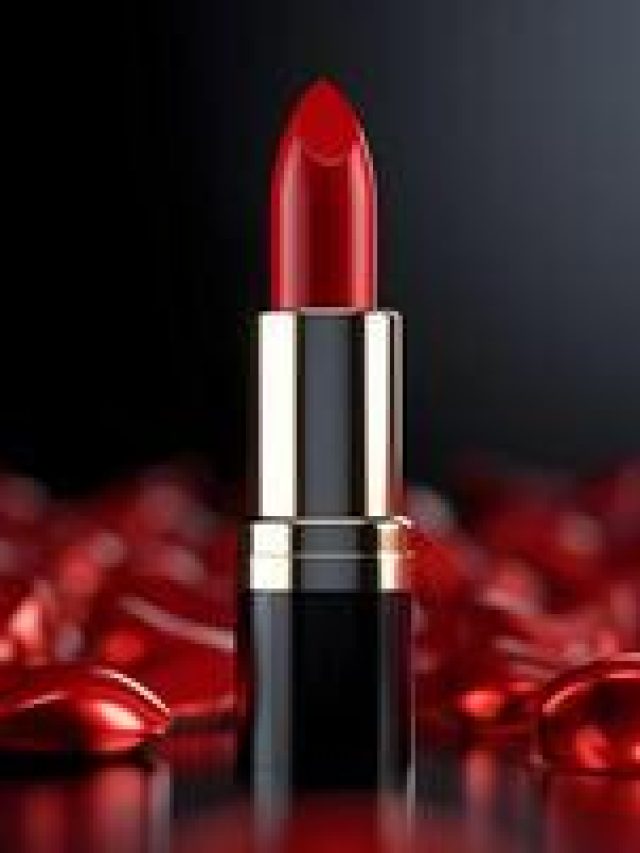 red-lipstick-on-dark-background-generative-ai-photo