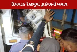 અકસ્માત બાદ કેબિન કાપી ડ્રાઈવરને બહાર કઢાયો