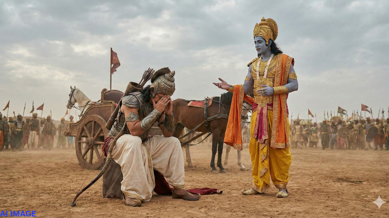 મહાભારતનું મેદાન અને અર્જુનનો ભય અને કૃષ્ણની (Krishna)શીખ 