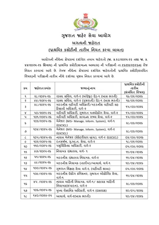 GPSC Prelim Exam Dates 2026