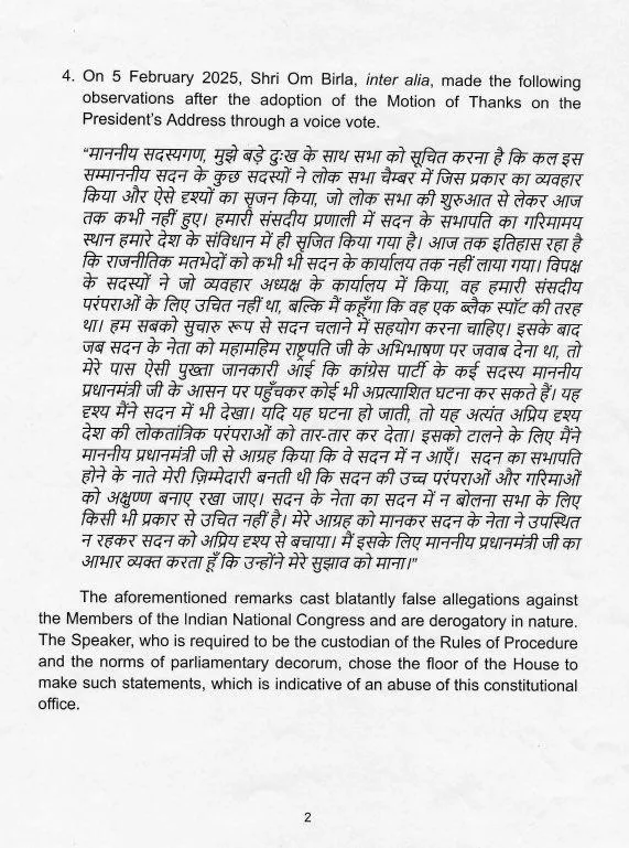 Om Birla Removal Notice