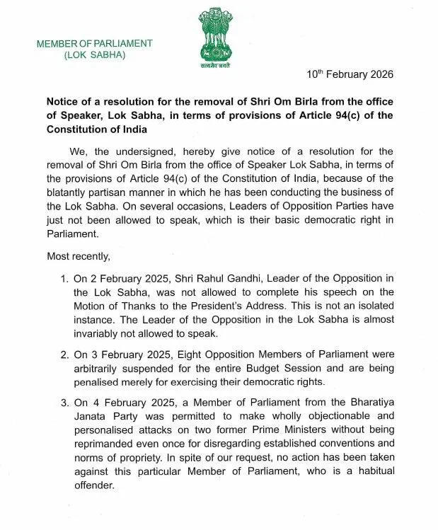 Om Birla Removal Notice