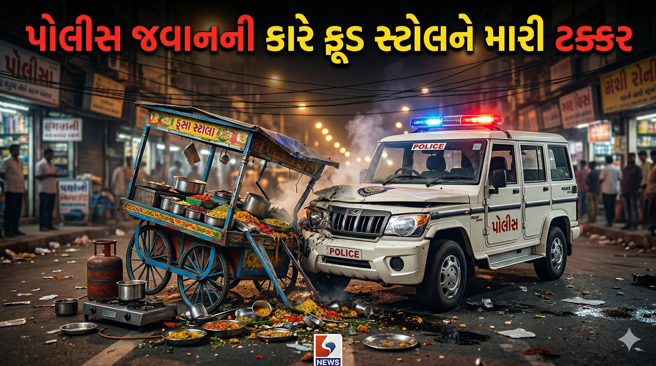 Drunk પોલીસે કારથી ફૂડ સ્ટોલને મારી ટક્કર