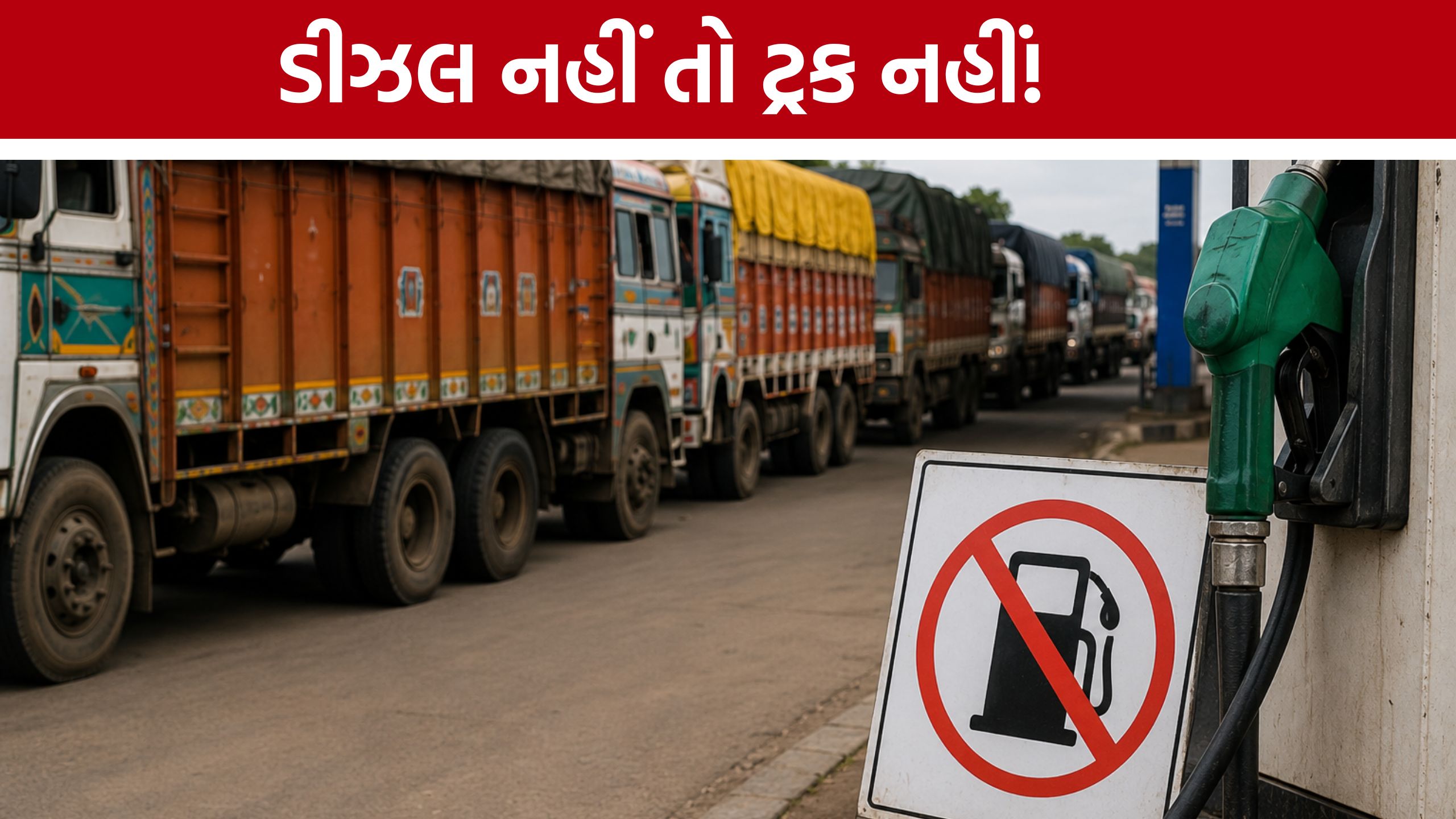 Gujarat diesel shortage: ડીઝલ અછતથી ટ્રકો અટવાયા