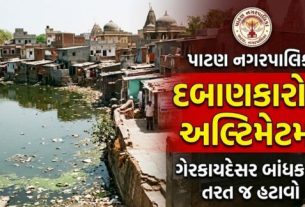 પાટણ (Patan)નગરપાલિકાએ શહેરના પિતાંબર તળાવ વિસ્તારની સરકારી જમીન પર થયેલા બિનઅધિકૃત દબાણો (Encroachment)સામે કાર્યવાહી શરૂ કરી છે