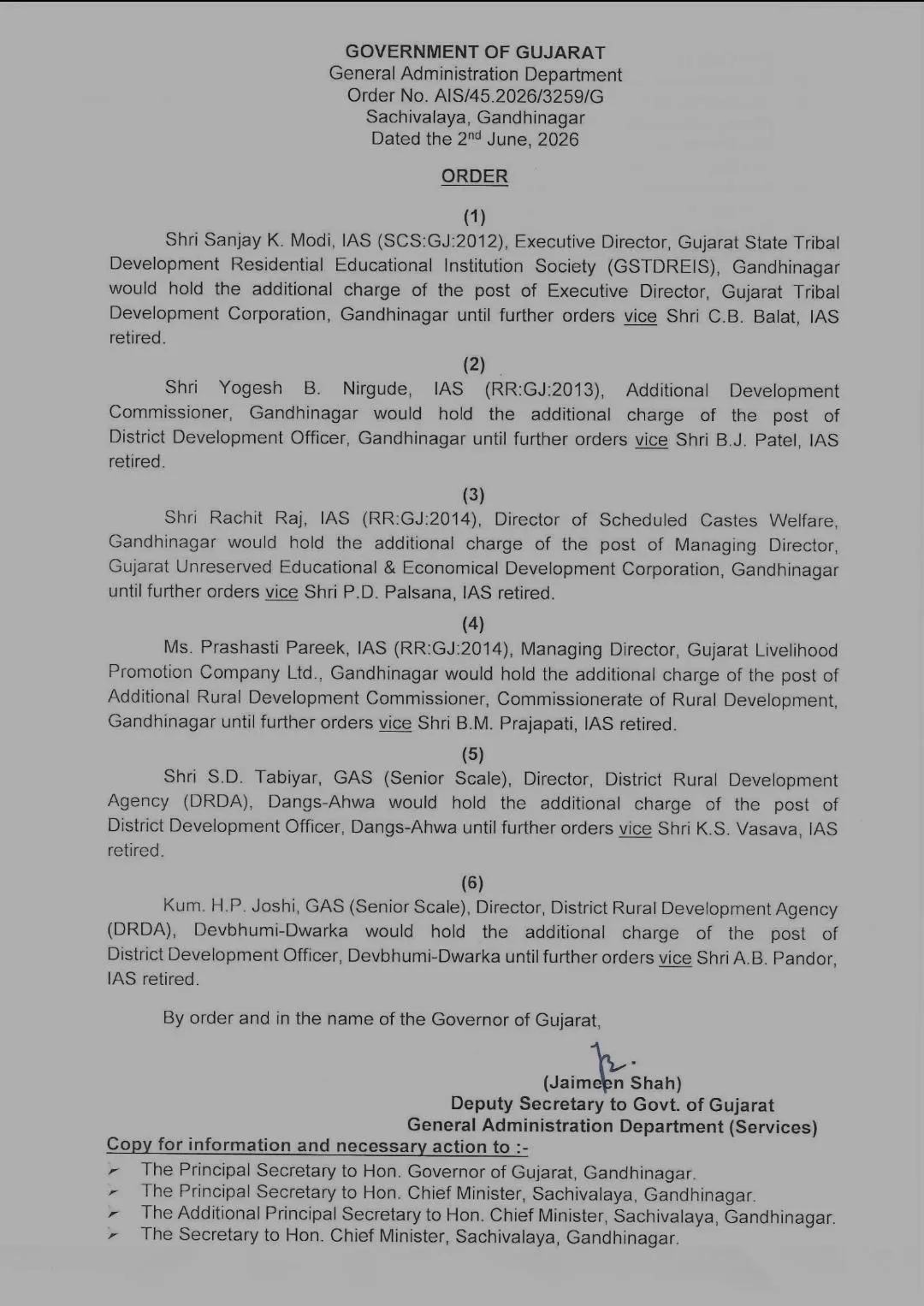 Gujarat Government Administrative Changes
