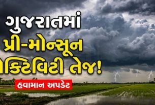 ગુજરાતમાં ચોમાસા પૂર્વેની ગતિવિધિઓ તેજ બનતાં હવામાન વિભાગે રાજ્યના અનેક જિલ્લાઓ માટે ભારે પવન, ગાજવીજ અને વરસાદ (Rain)ની આગાહી કરી છે
