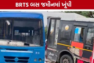 Surat BRTS Bus: પ્રથમ વરસાદે ખોલી પોલ, પાલમાં BRTS બસ રસ્તા સાથે જમીનમાં ધસી