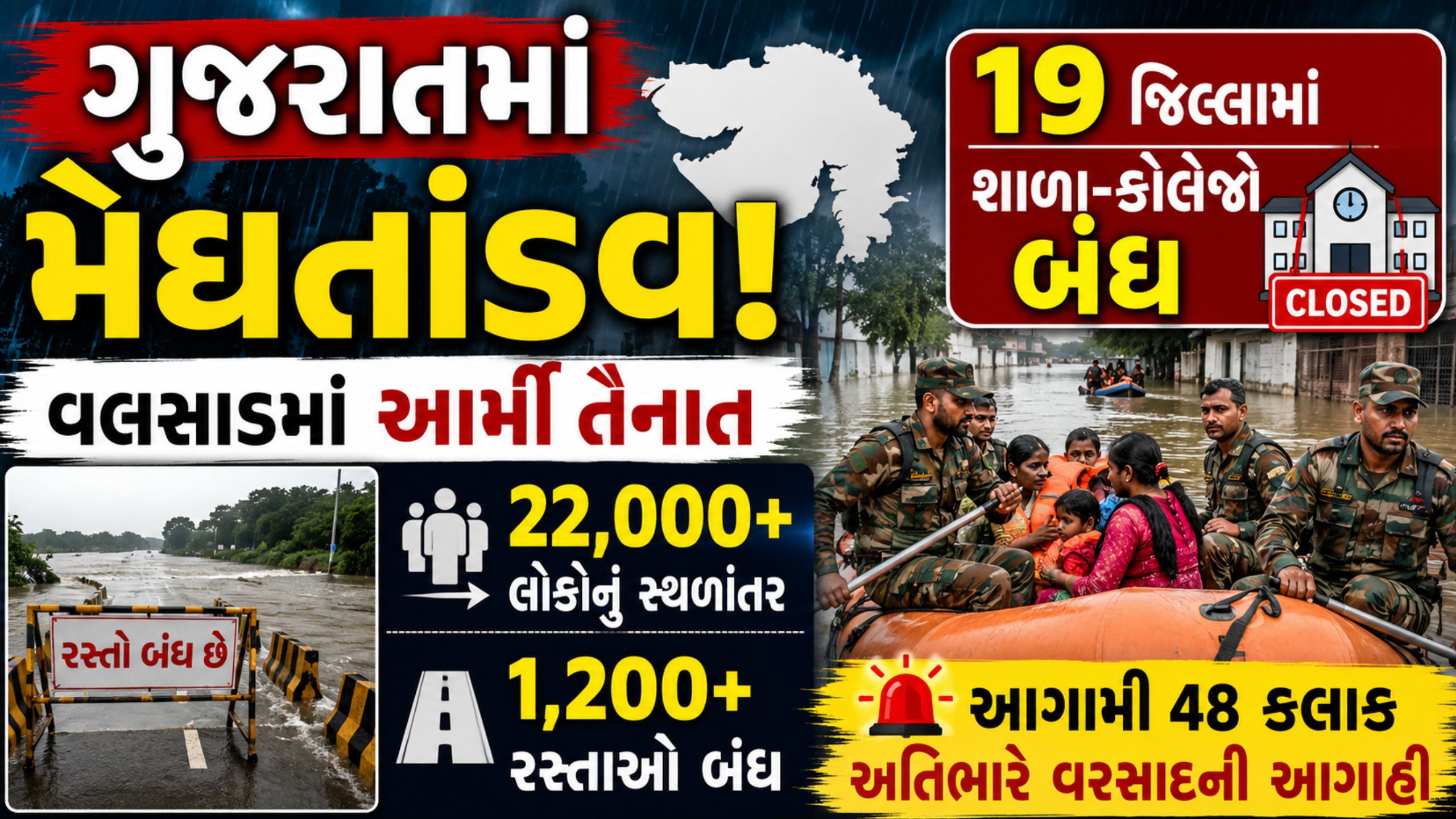 Gujarat Heavy Rain:અગામી 48 કલાક ભારે! રાજ્યમાં વરસાદી સંકટ વચ્ચે સરકાર હાઈ એલર્ટ પર