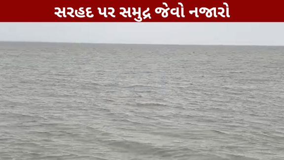બનાસકાંઠા (Banaskantha)ના સુઈગામ તાલુકાના પ્રસિદ્ધ નડાબેટ (Nadabet)ના અફાટ રણમાં વરસાદી પાણી (Desert Flood)ભરાઈ જતાં સમગ્ર વિસ્તાર દરિયા જેવો દેખાઈ રહ્યો છે