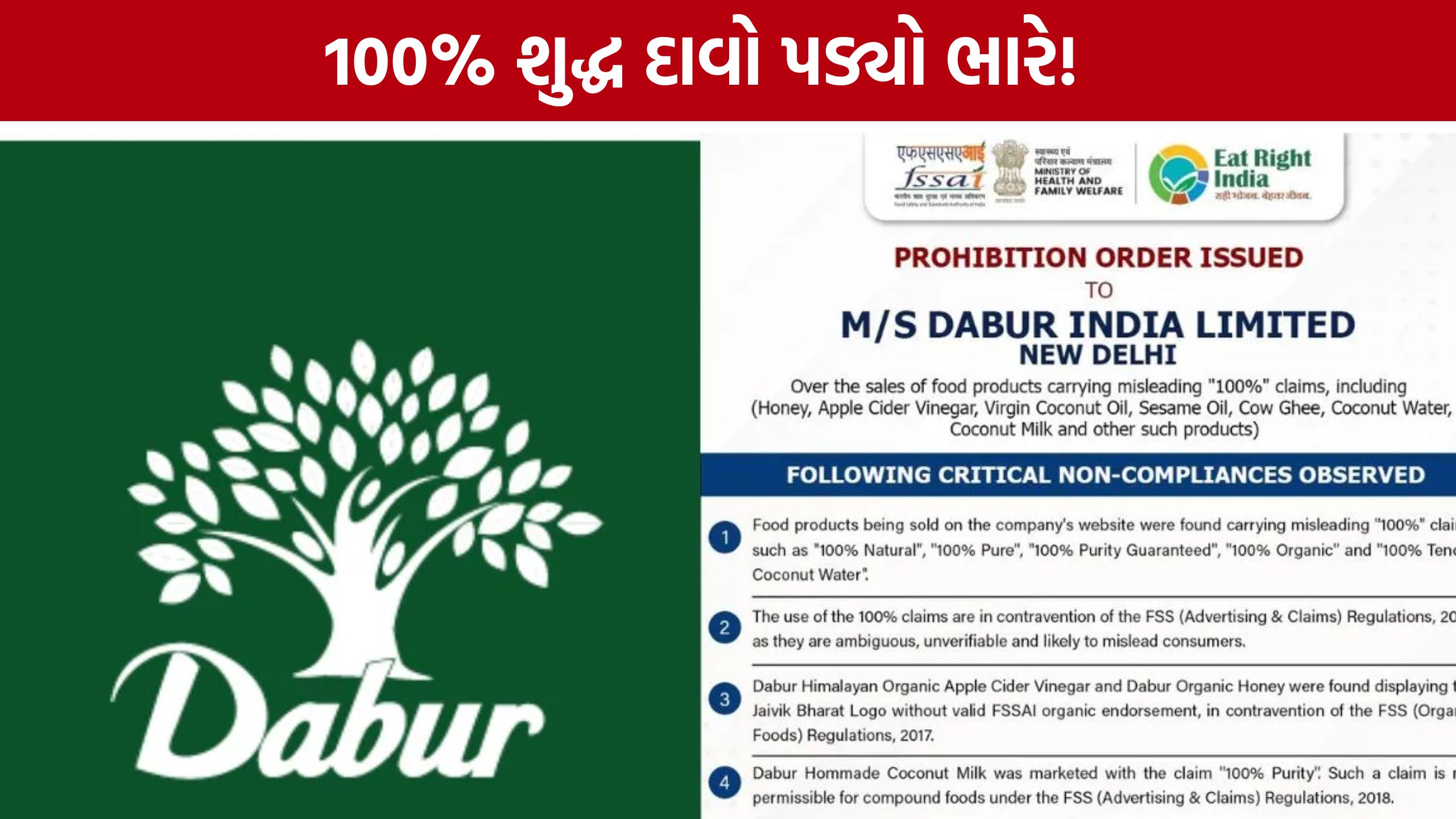 Dabur FSSAI Action: ‘100% નેચરલ’ અને ‘100% પ્યોર’ દાવા પર લગામ, FSSAIએ ડાબરને આપ્યો આદેશ