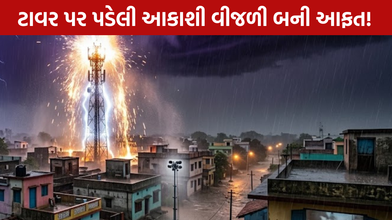 Lightning Strike: મોબાઇલ ટાવર પર વીજળી ત્રાટકી