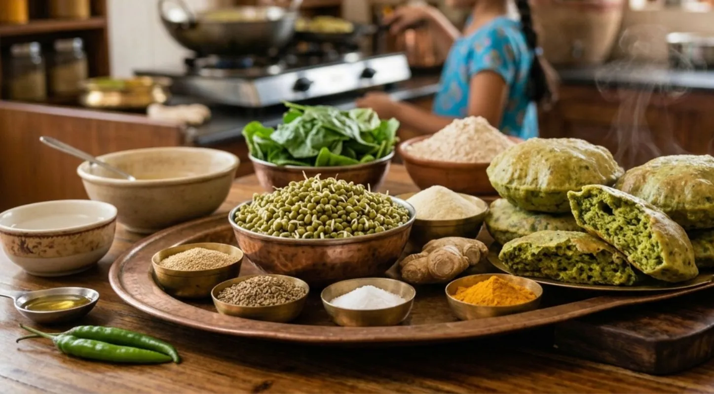 મગદાળ પાલખની પુરી માટેની સામગ્રી