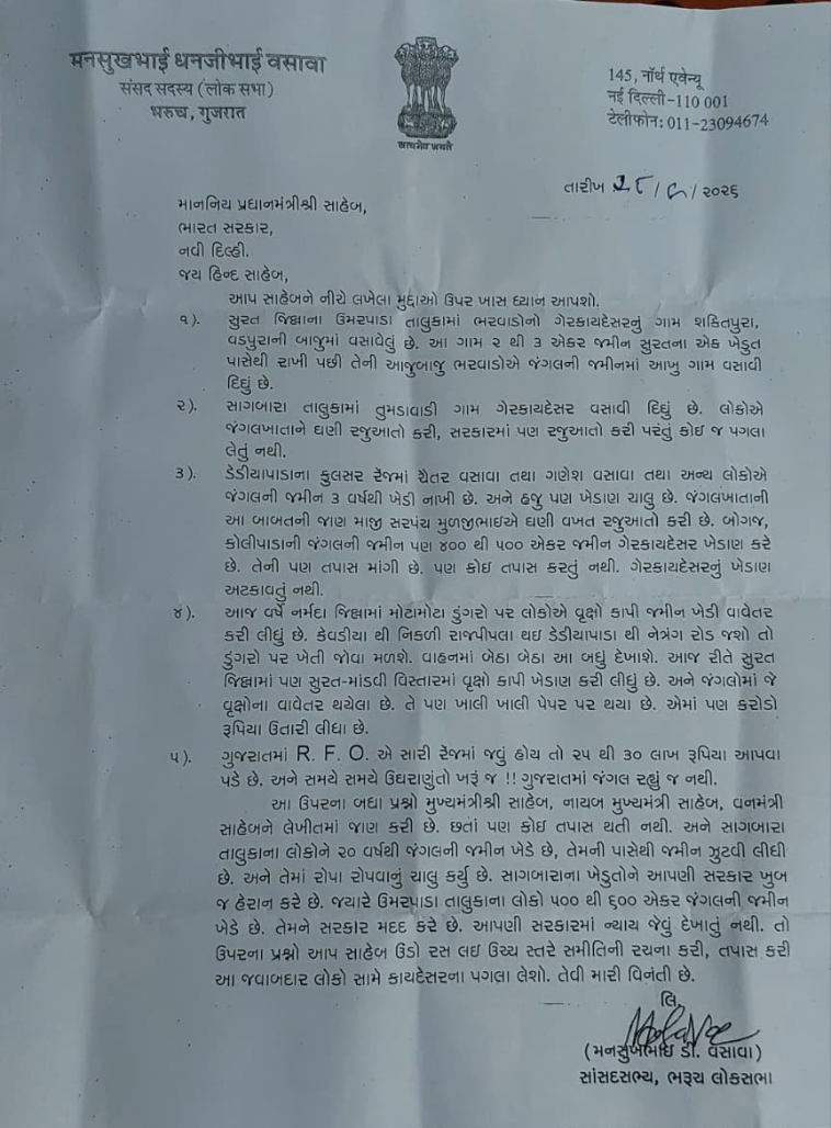 Mansukh Vasava Letter