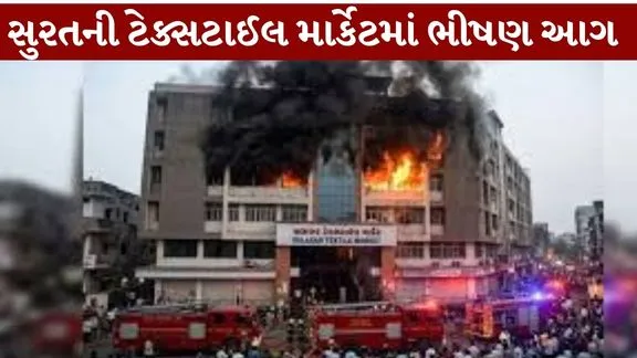 સુરતમાં સાલાસર ટેક્સટાઈલ માર્કેટમાં લાગી ભીષણ આગ: ફાયર બ્રિગેડ ઘટનાસ્થળે