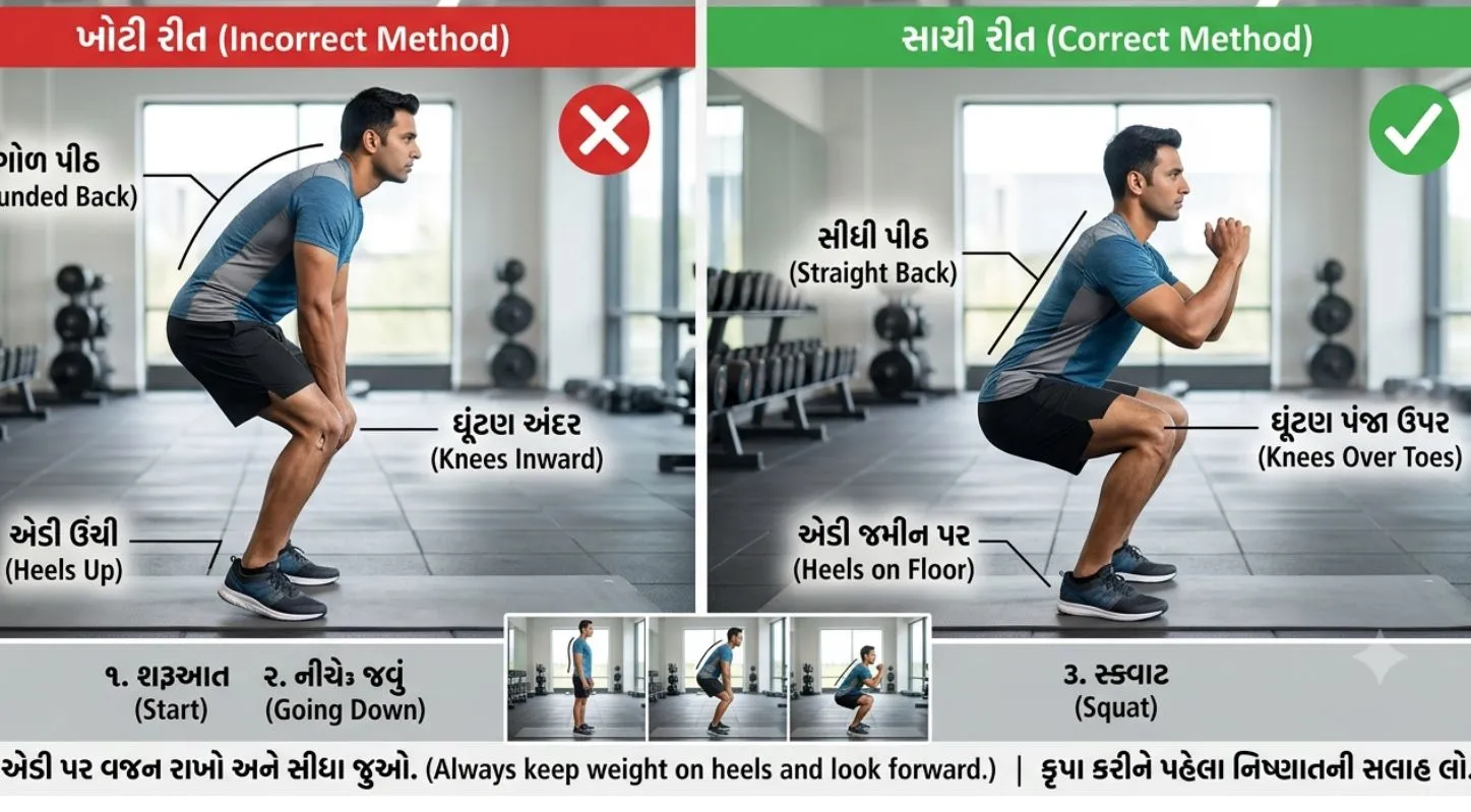 સ્ક્વાટ કરવાની સાચી પદ્ધતિ