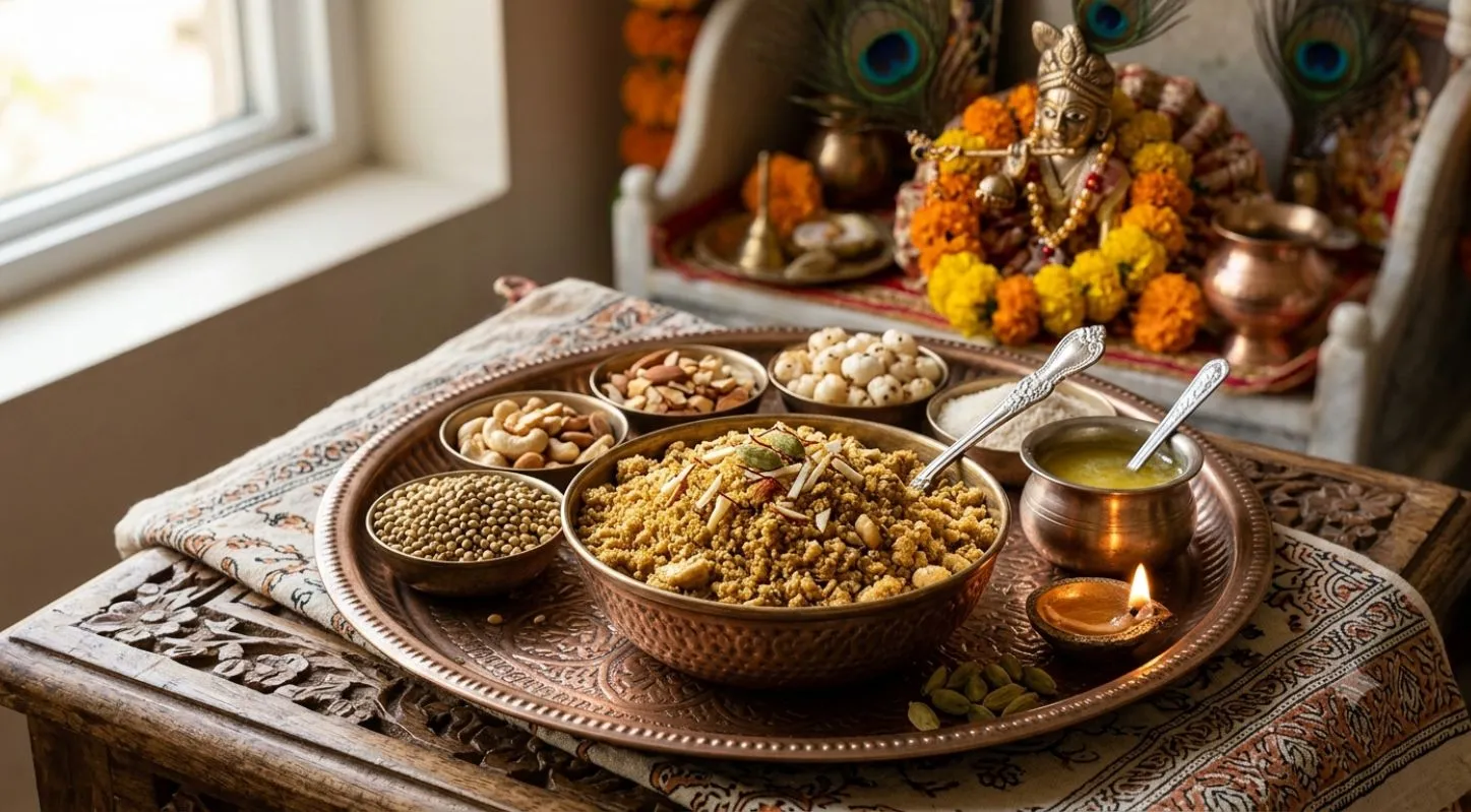 કનૈયાને પંજરીનો પ્રસાદ
