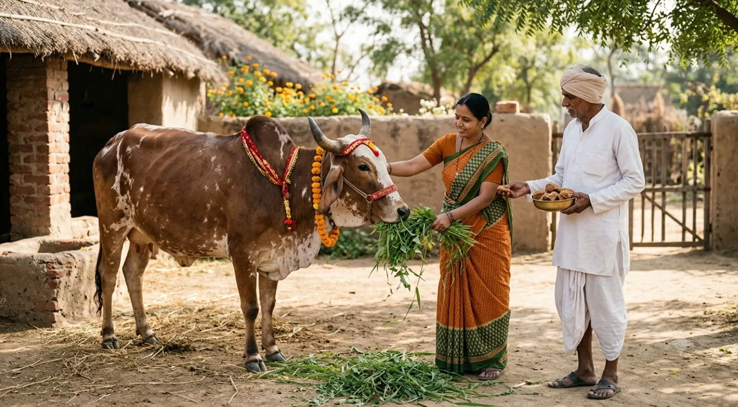 ગાયને લીલો ધાસચારો અથવા ગોળ ખવડાવવો