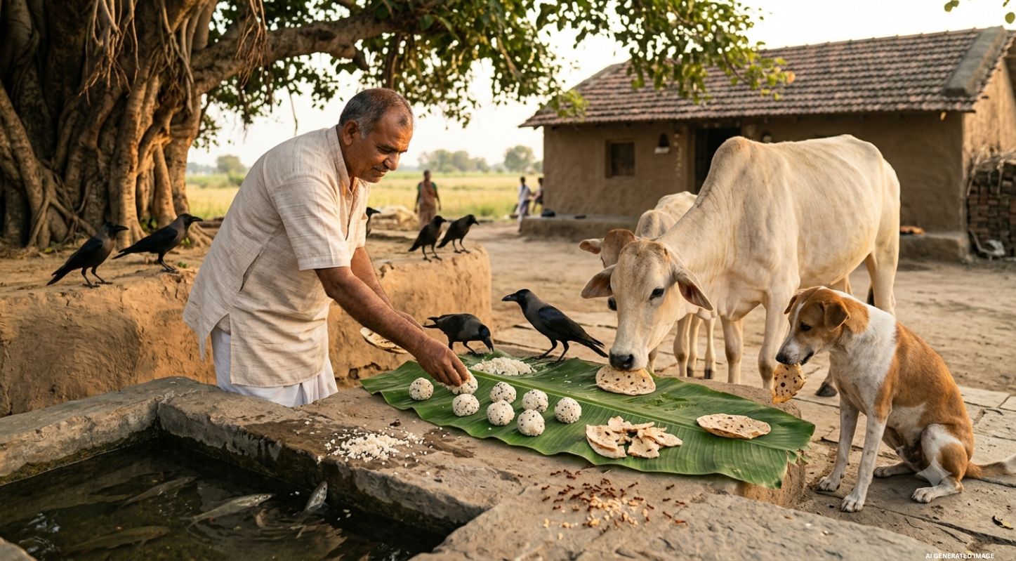 પિતૃ પક્ષમાં ગાય, કૂતરા, કાગડા, માછલી, કીડીને ભોજન