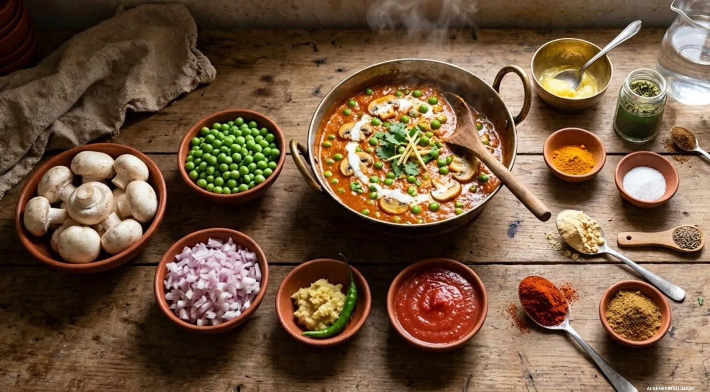 મટર મશરુમ મસાલા સબ્જી બનાવવાની સામગ્રી