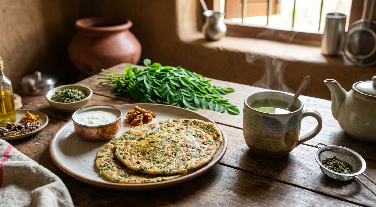 મોરિંગાના પાનના પરોઠા અને ચા