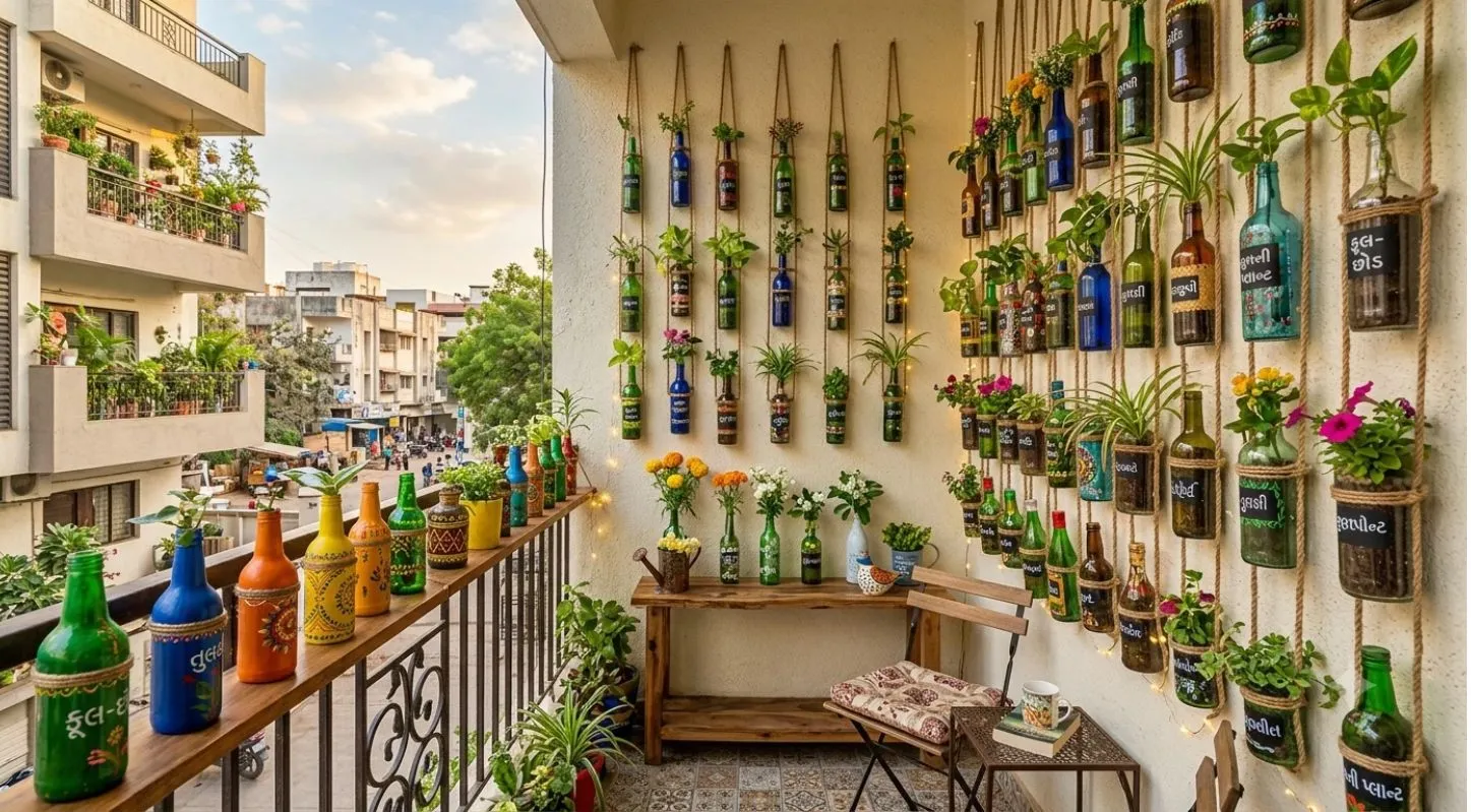 Balcony Decoration with old bottles