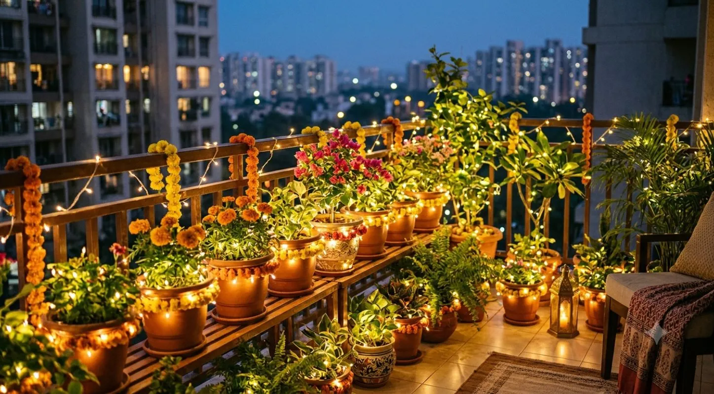 Decorate pots with Diwali lighting