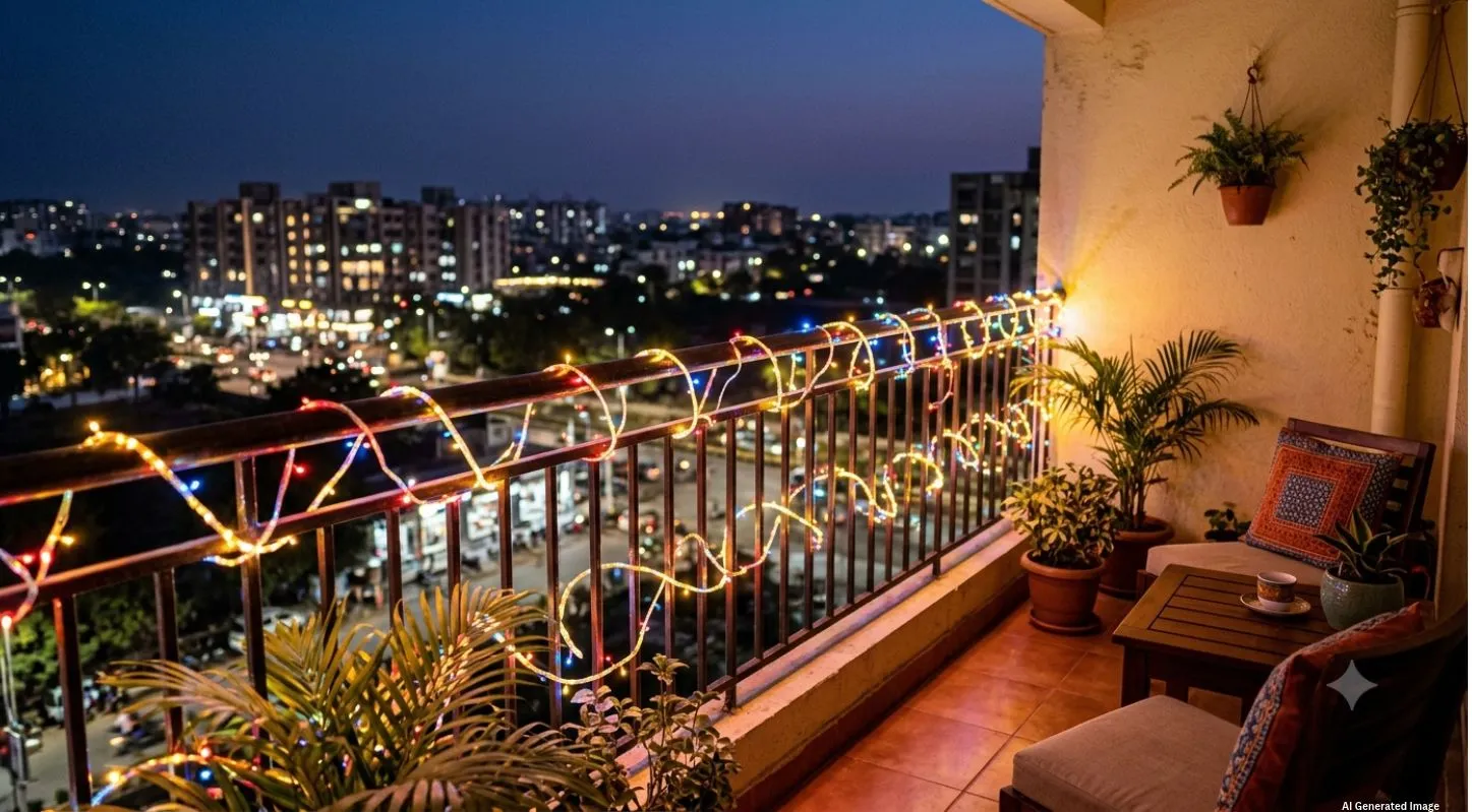 Diwali Lighting on Balcony Railing