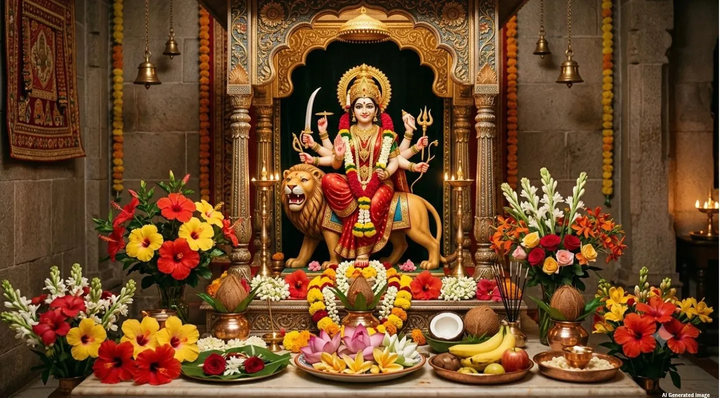 Maa Durga- Lotus and Red flowers