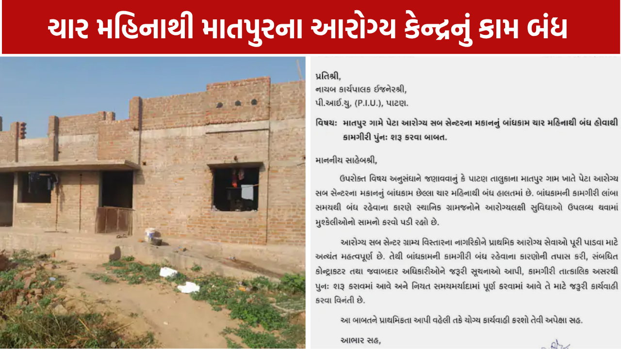 Matpur Health Center: બાંધકામ 4 મહિનાથી અટક્યું, કામ શરૂ કરાવવા રજૂઆત