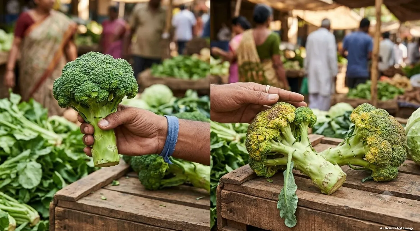 તાજી બ્રોકલી અને વાસી બ્રોકલી