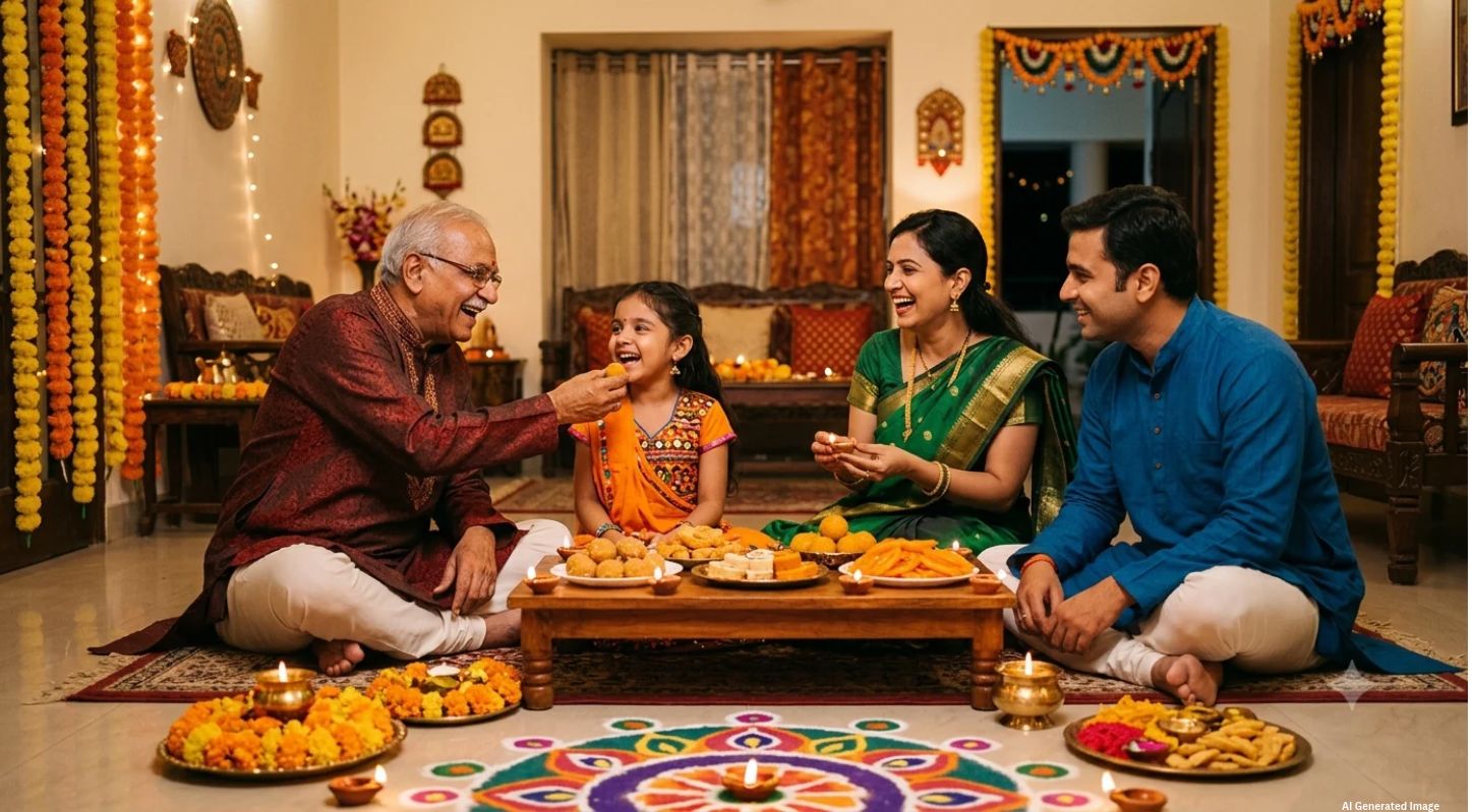 દશેરાએ પ્રસાદ ગ્રહણ કરતો પરિવાર