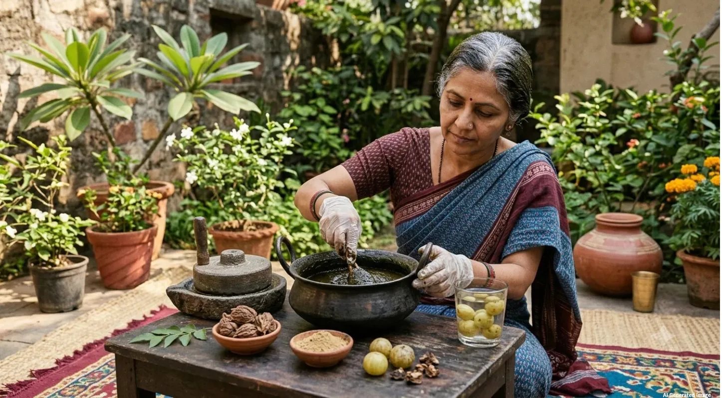 લોખંડની કડાઈમાં આમળા પલાળીને મહેંદીમાં મિક્સ કરો